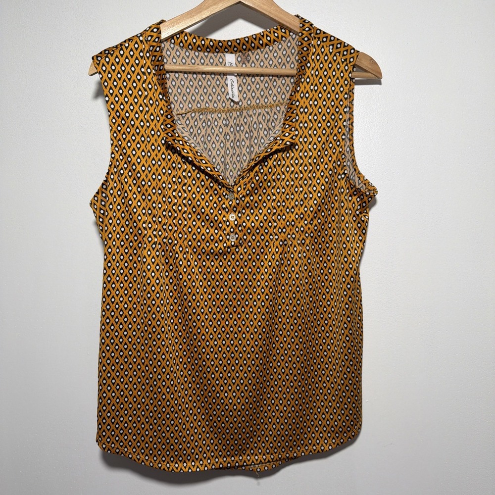 NY COLLECTION WOMEN'S Small Orange, black & white sleeveless shirt scoop v-neck
